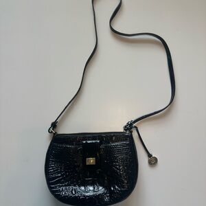Classic BRAHMIN Black Crossbody Leather Bag with Glossy Finish